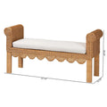 Reiko Handcrafted Natural Rattan Bench with Scalloped Design Boho Farmhouse Seating for Entryway, Bedroom, or Living Room