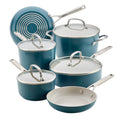 Kitchenaid Hard Anodized 10 Pcs Ceramic Induction Cookware Set, Dishwasher Safe and Oven Safe to 500F, Agave Blue